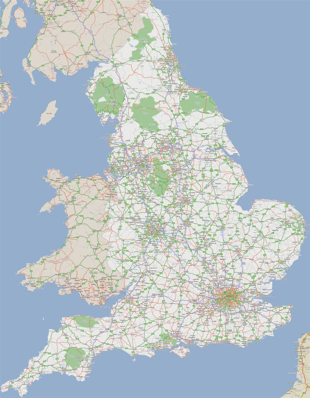 Grande hoja de ruta de Inglaterra con ciudades