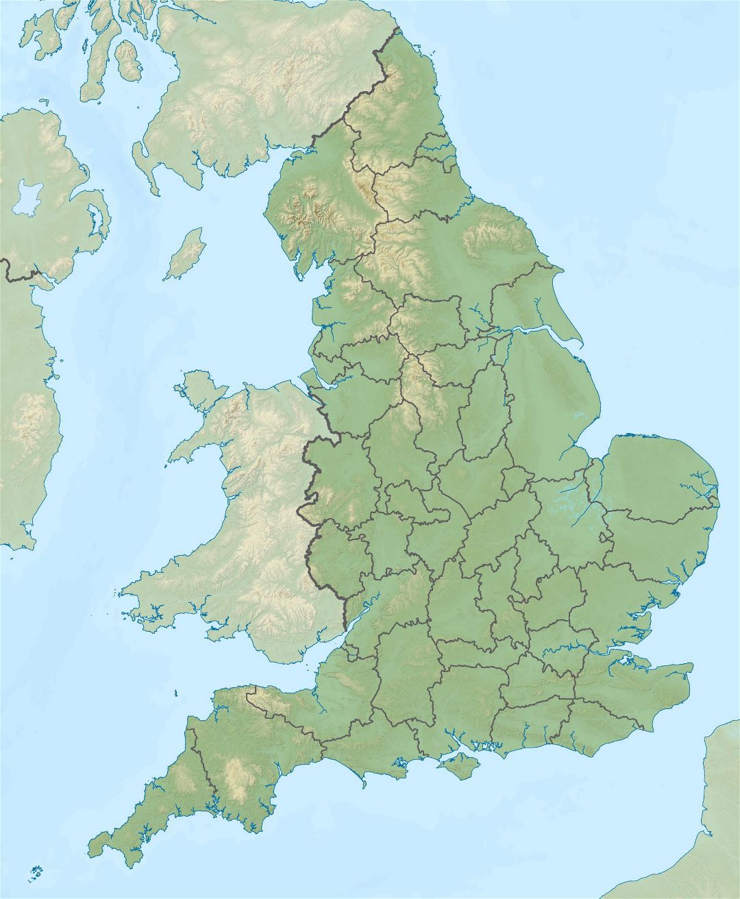 Grande mapa en relieve de Inglaterra