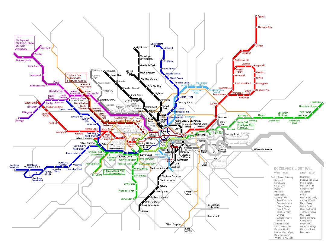 Detallado mapa del metro de Londres