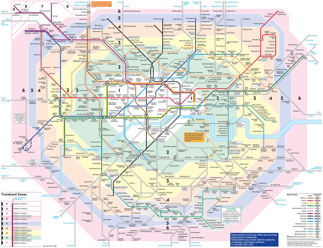 Grande detallado mapa de transporte público de ciudad de Londres