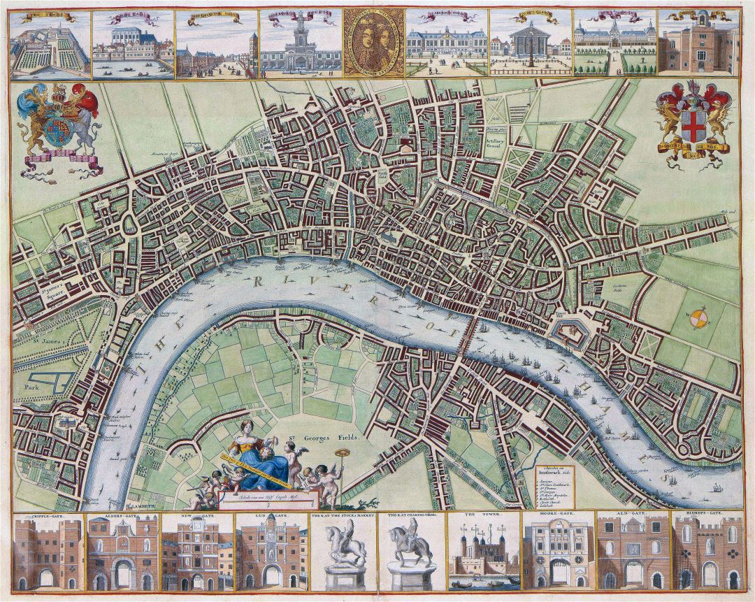 Grande detallado mapa del siglo XVII de ciudad de Londres