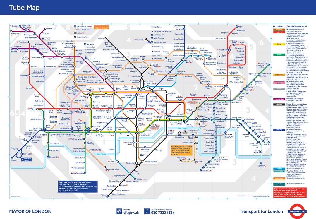 Grande detallado mapa del tubo de ciudad de Londres