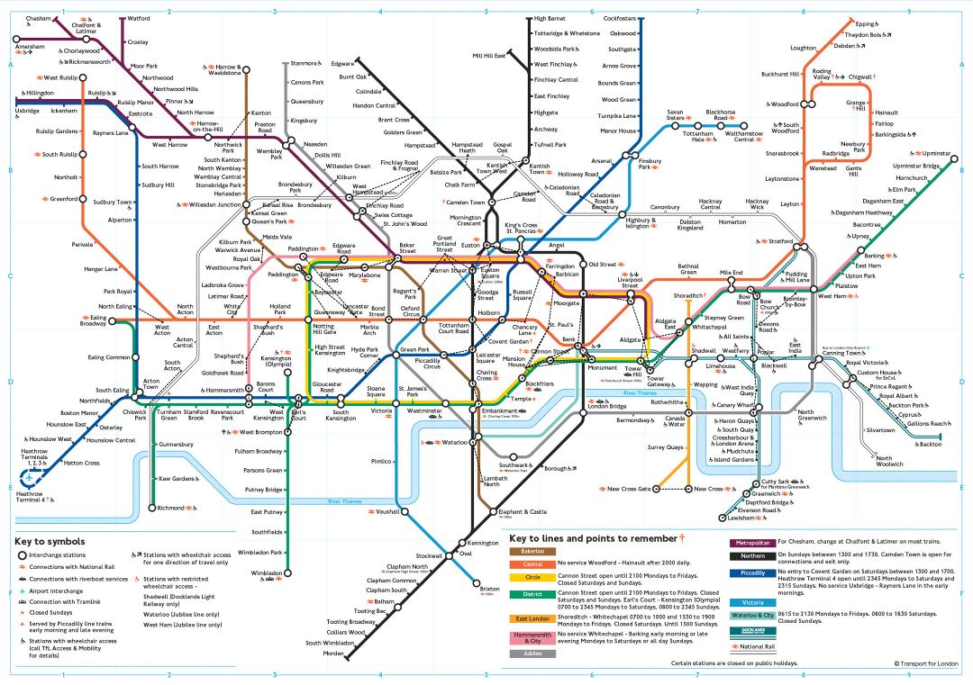 Grande mapa del metro de ciudad de Londres