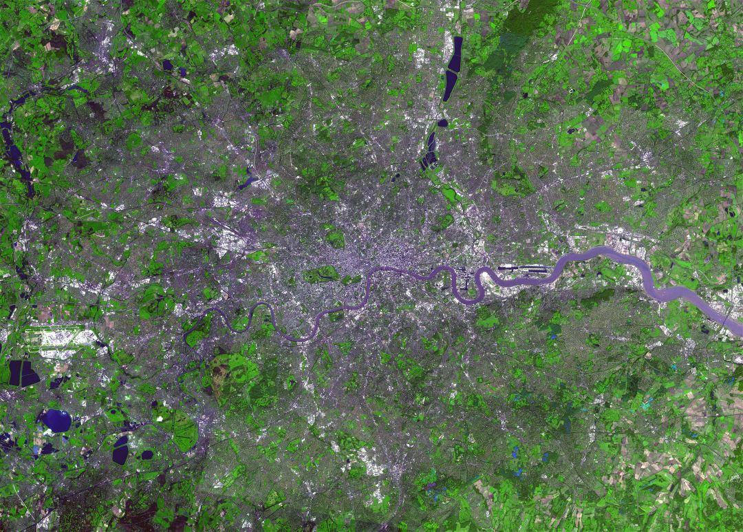 Grande mapa satelital de ciudad de Londres
