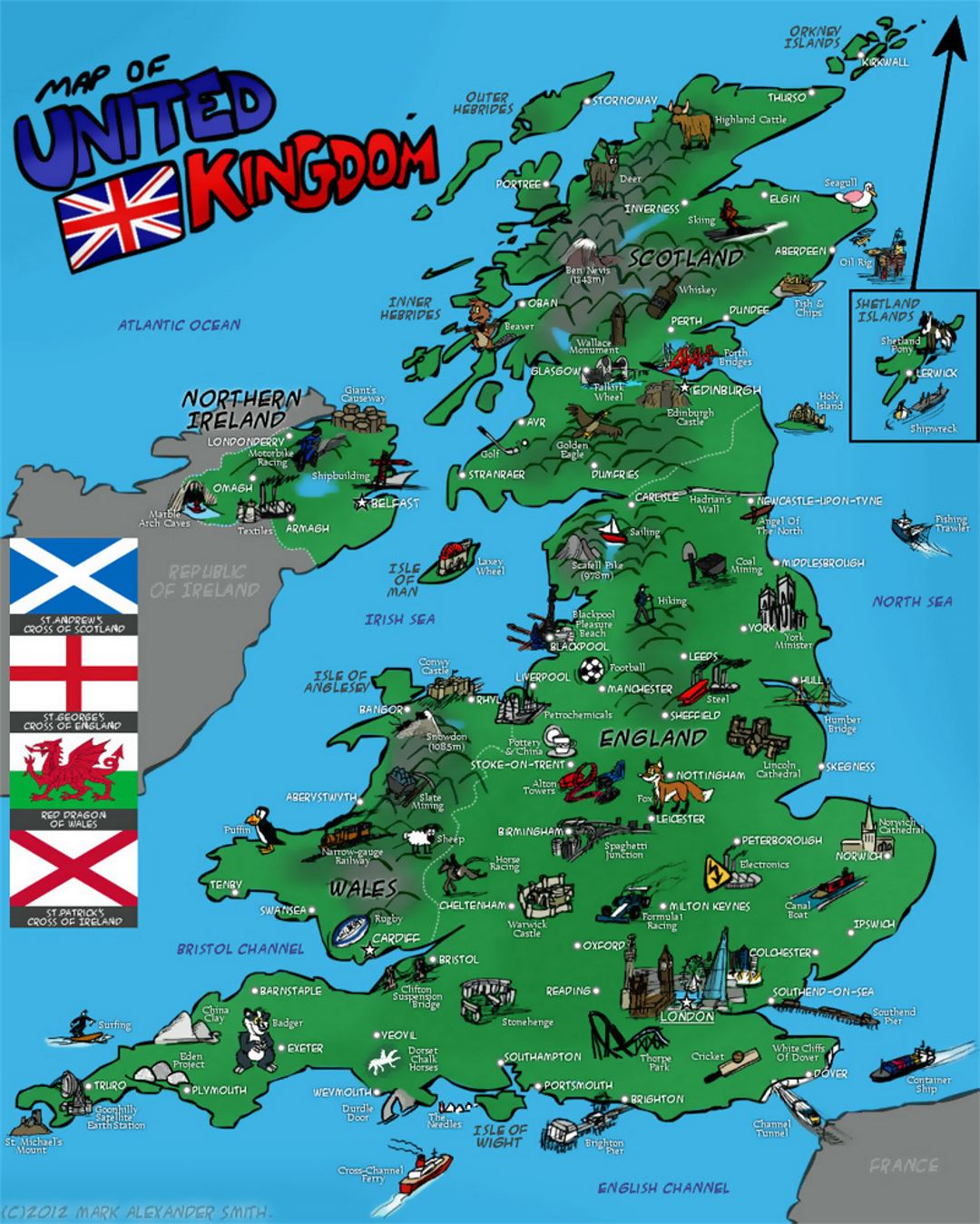 Mapa ilustrado turístico de Reino Unido