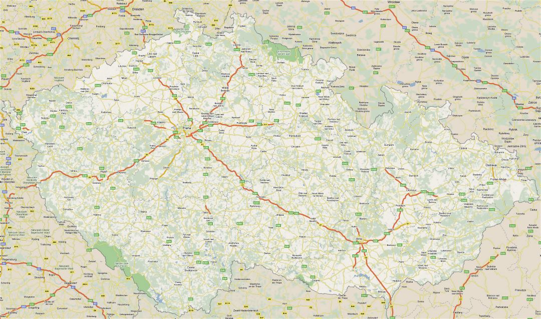 Gran hoja de ruta de la República Checa con ciudades