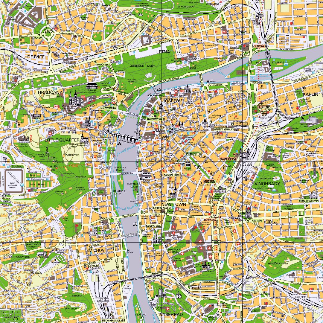 Mapa turístico detallada del centro de Praga