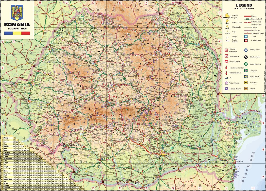 A gran escala detallado mapa turística de Rumania