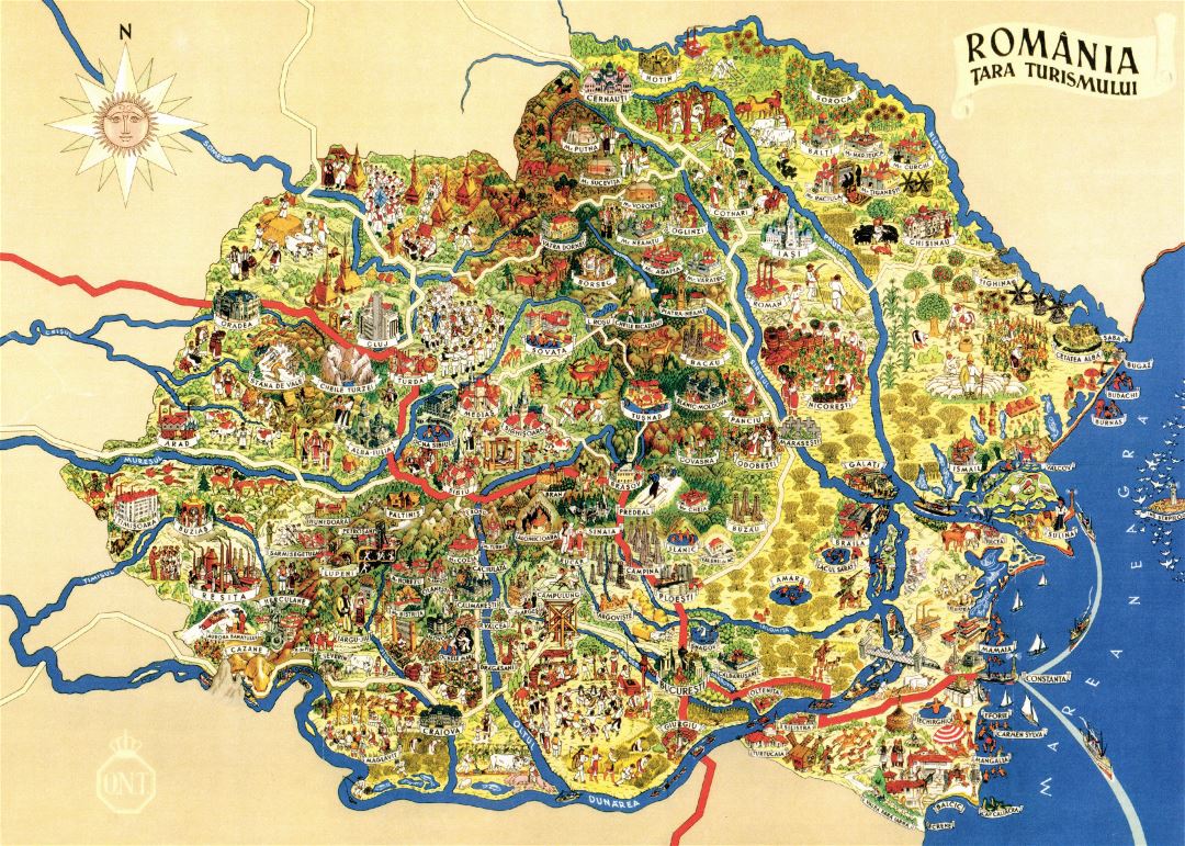 A gran escala turística ilustrado mapa de Rumania