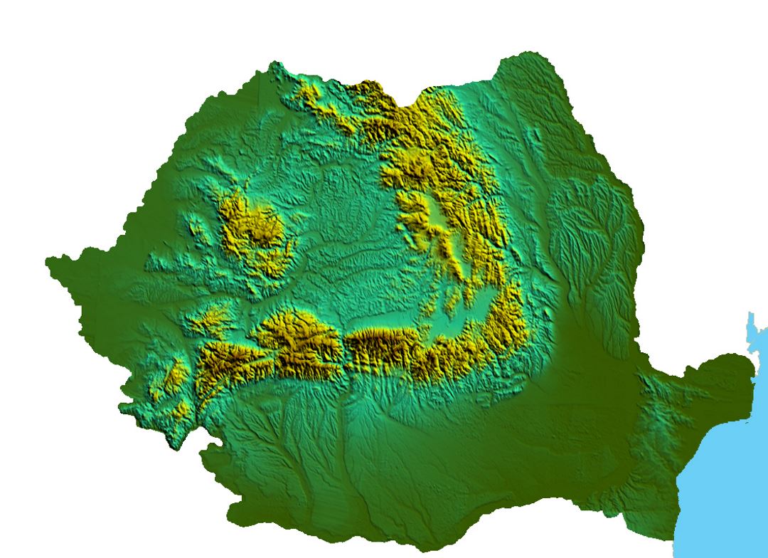 Detallado relieve mapa de Rumania