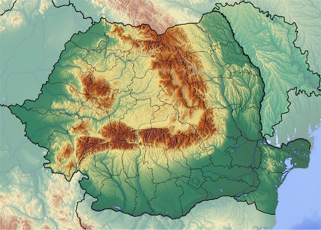 Grande detallado relieve mapa de Rumania
