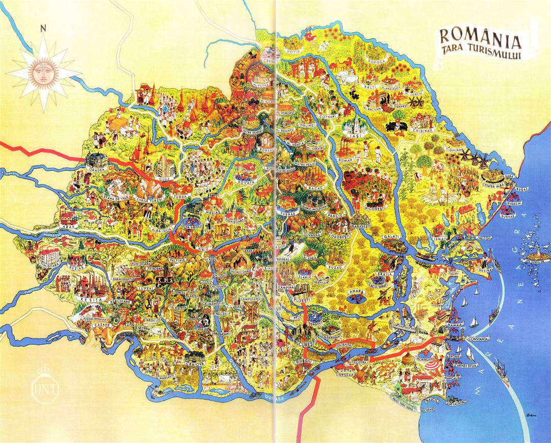Grande detallado turística ilustrado mapa de Rumania