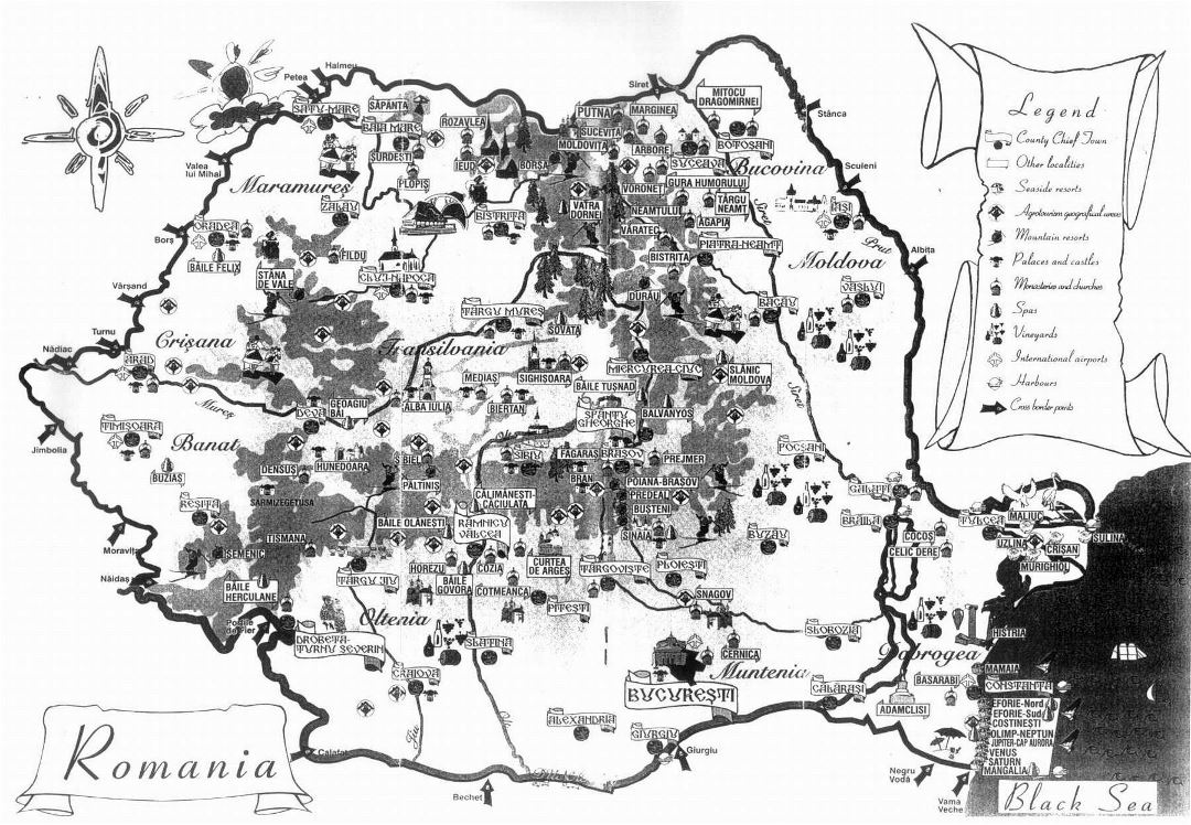 Grande mapa de turístico de Rumania