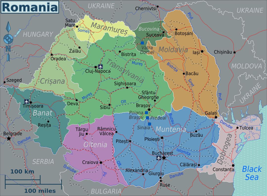 Grande regiones mapa de Rumania