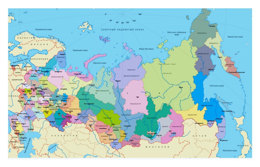 Mapa de regiones de Rusia en ruso