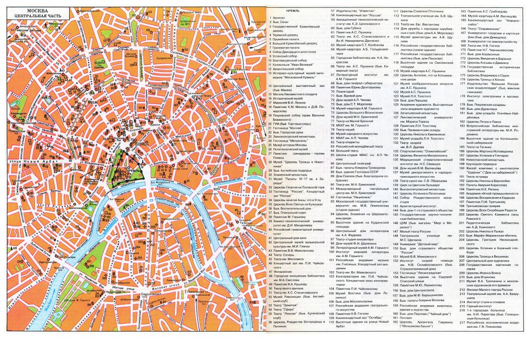 Grande mapa turístico de centro de ciudad de Moscú en ruso