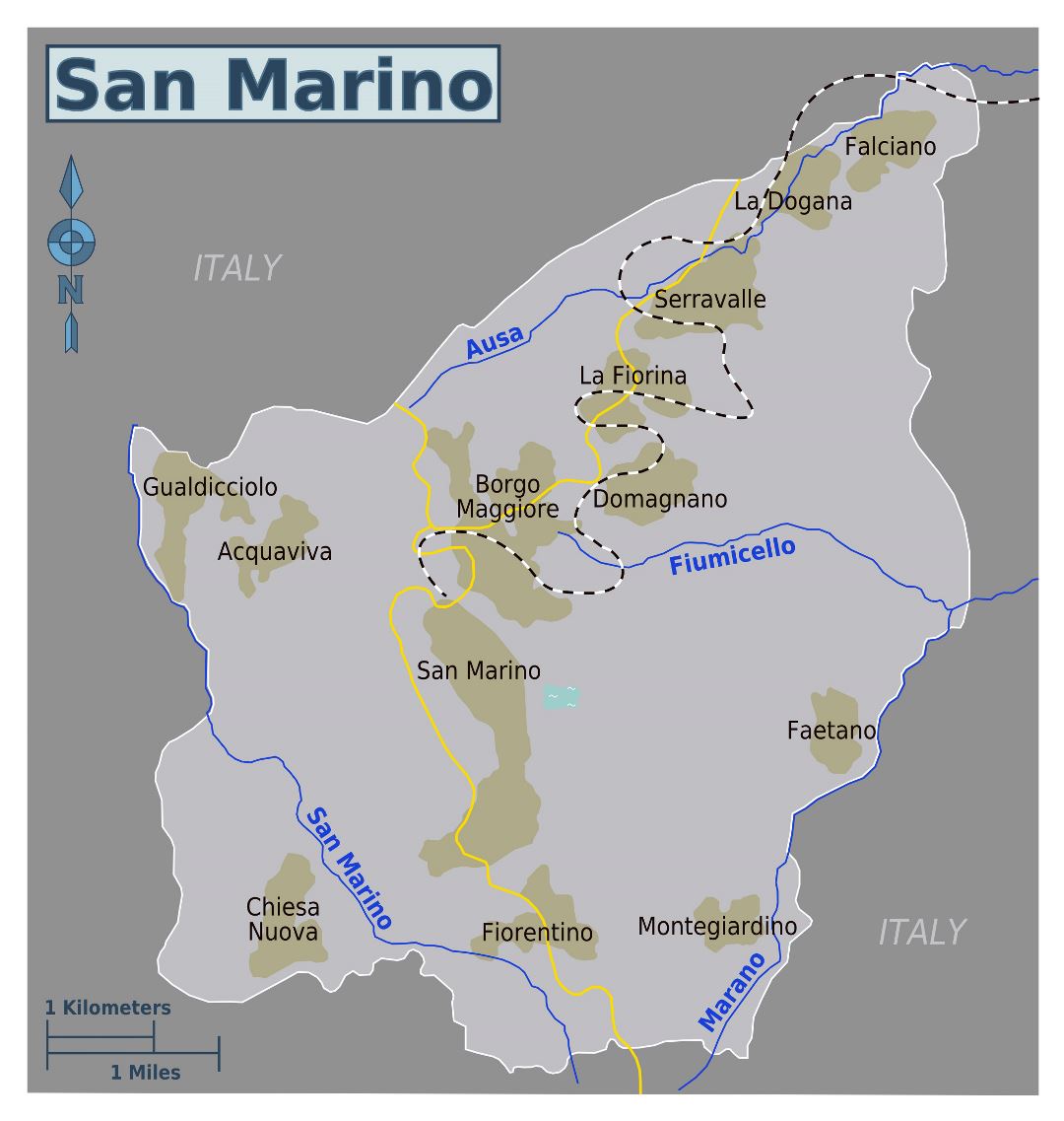 Grande mapa de San Marino con carreteras y ciudades