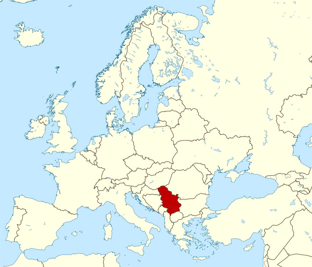 Detallado mapa de ubicación de Serbia en Europa
