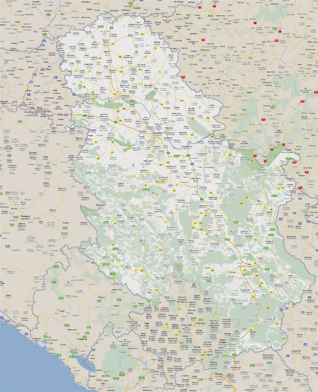 Grande mapa de carreteras de Serbia con ciudades