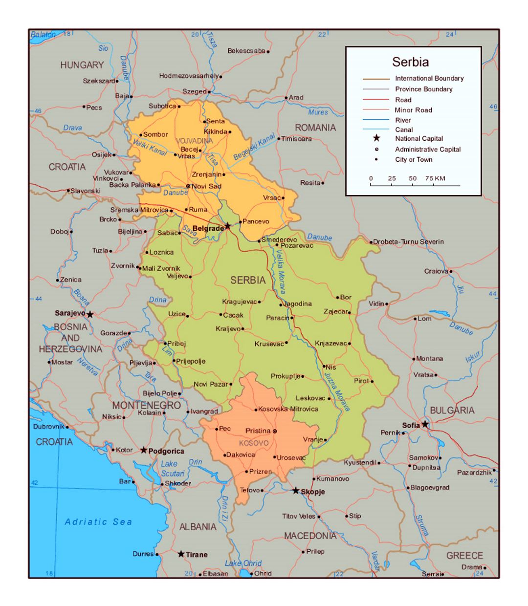 Mapa político de Serbia
