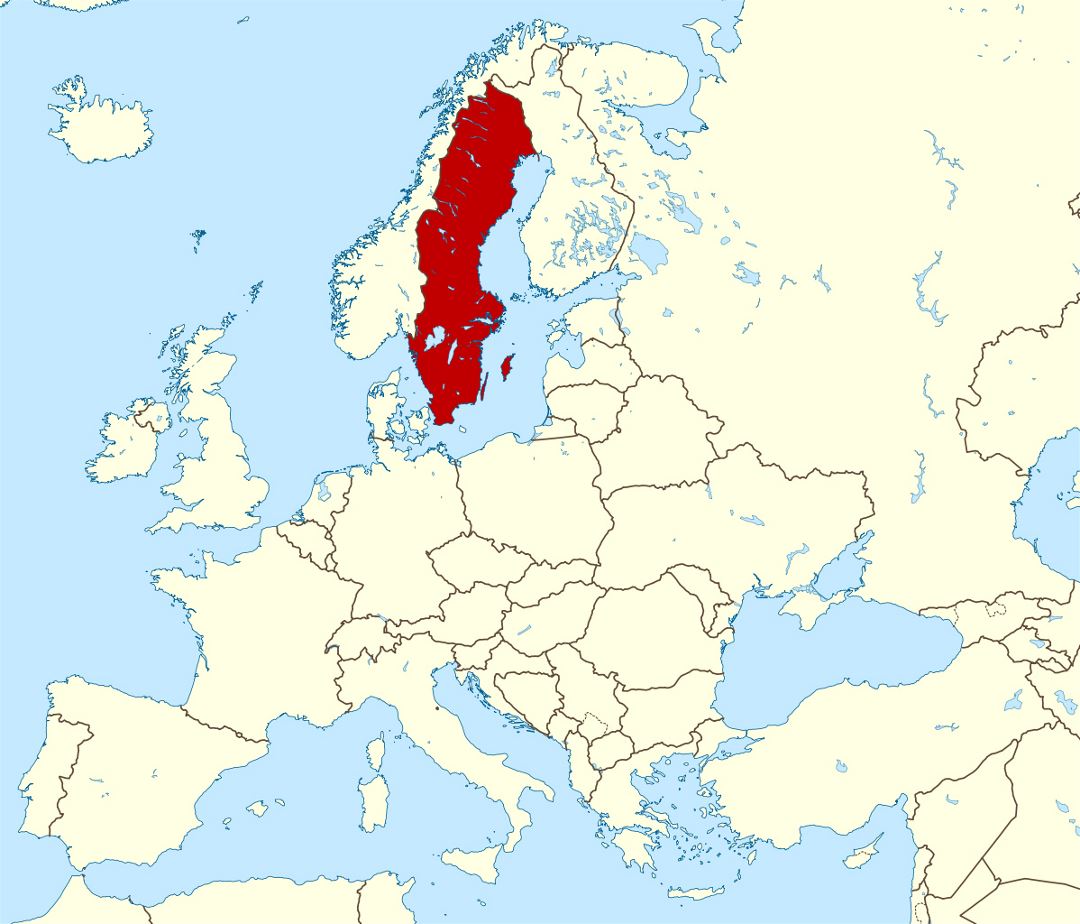 Detallado mapa de ubicación de Suecia en Europa