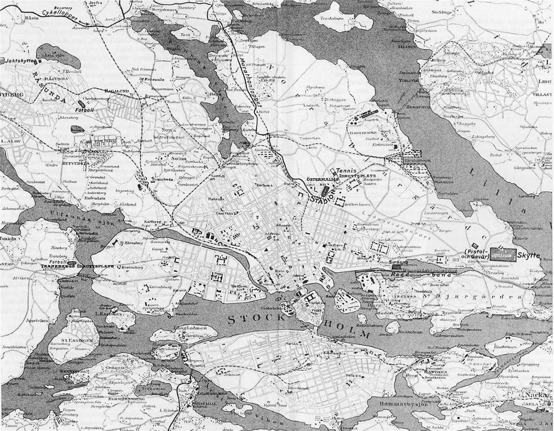 Detallado mapa antiguo de la ciudad de Estocolmo - 1912
