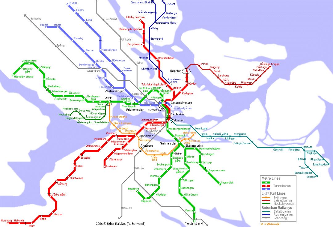 Detallado mapa del metro de la ciudad de Estocolmo