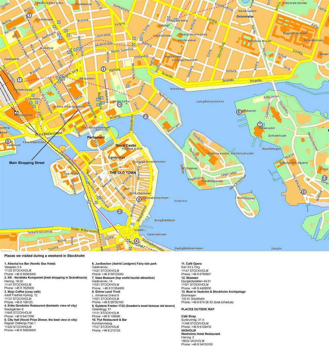Detallado mapa turístico del centro de Estocolmo