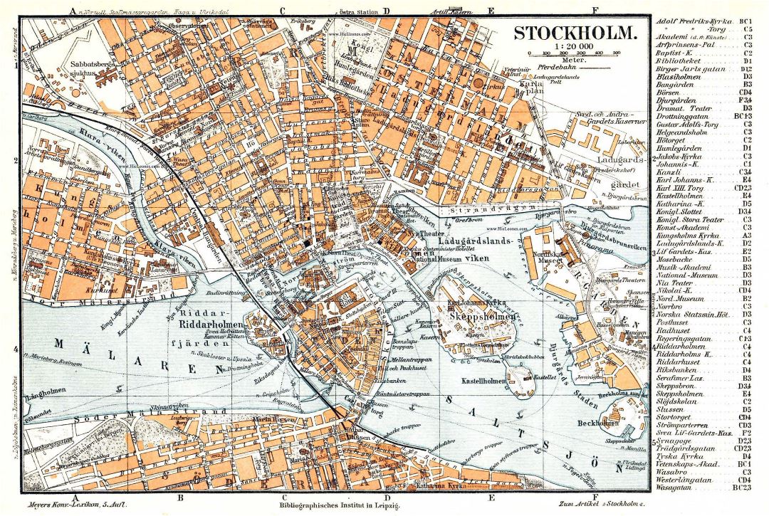 Grande detallado mapa antiguo del centro de Estocolmo