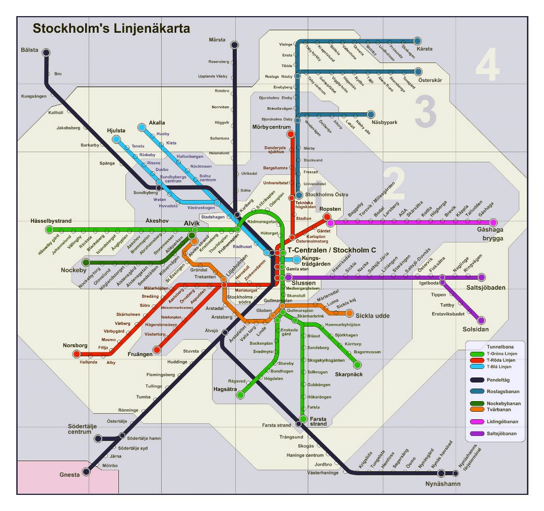 Grande mapa del metro de ciudad de Estocolmo