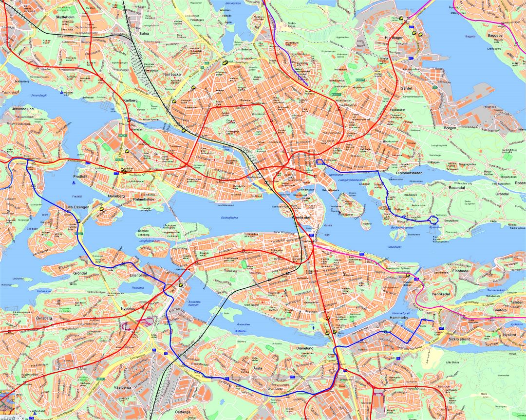 Mapa de carreteras de ciudad de Estocolmo