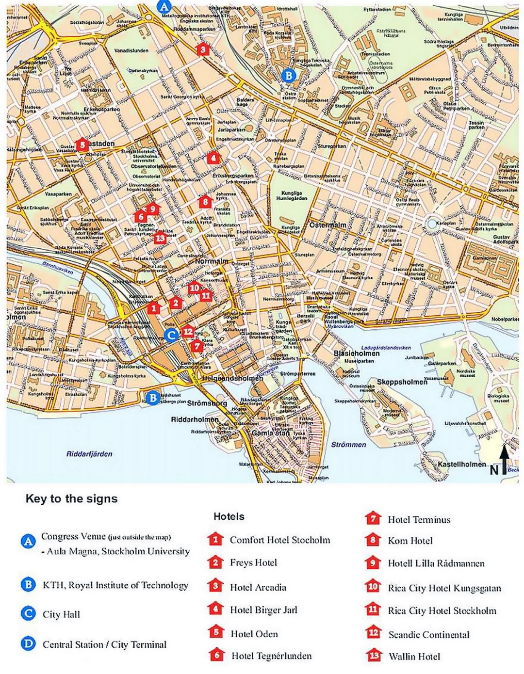 Mapa de hoteles del centro de Estocolmo