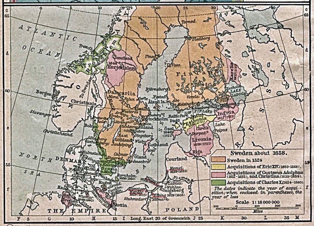 Grande antiguo mapa de Suecia - 1658