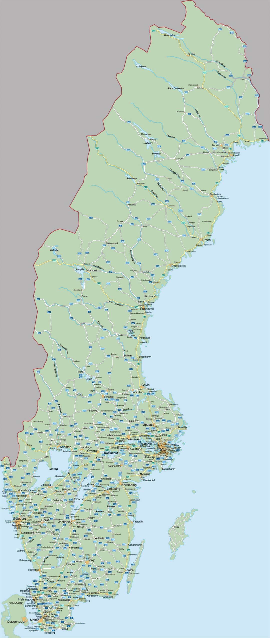 Grande detallado hoja de ruta de Suecia