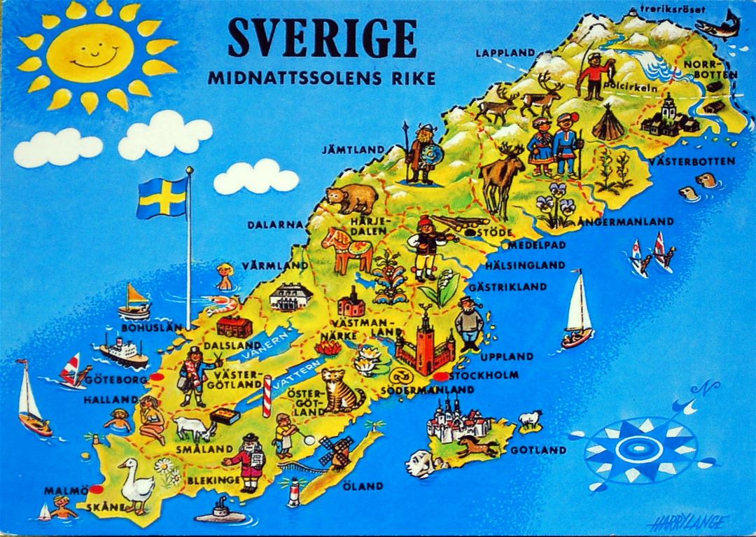 Grande turístico ilustrado mapa de Suecia