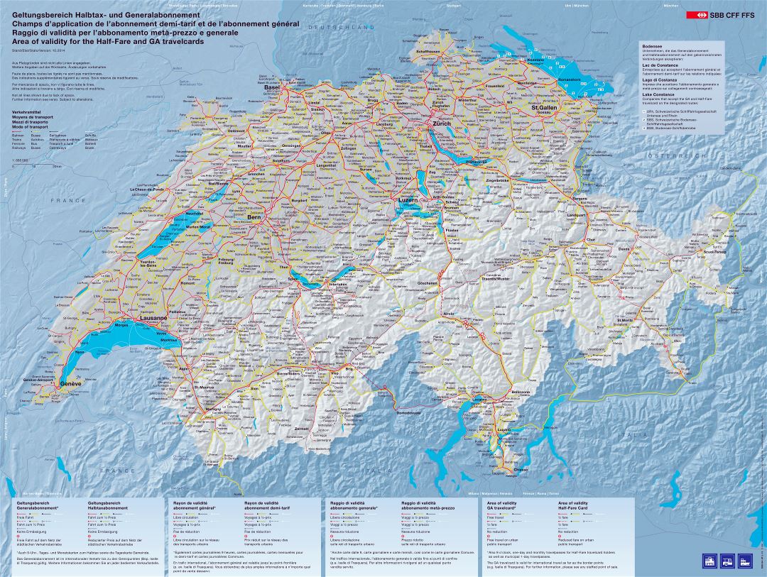 A gran escala mapa de transporte de Suiza