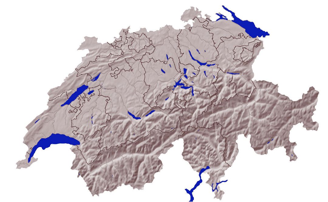 Detallado mapa en relieve de Suiza