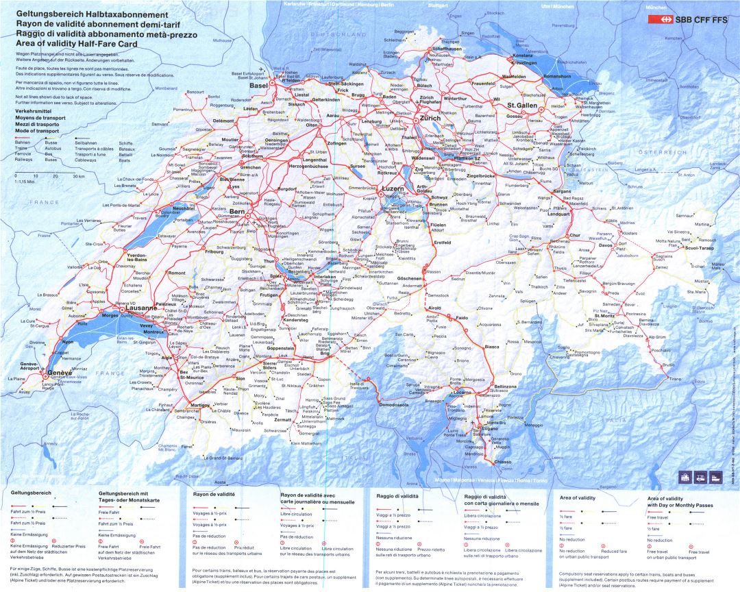 Grande detallado mapa de transporte de Suiza con relieve