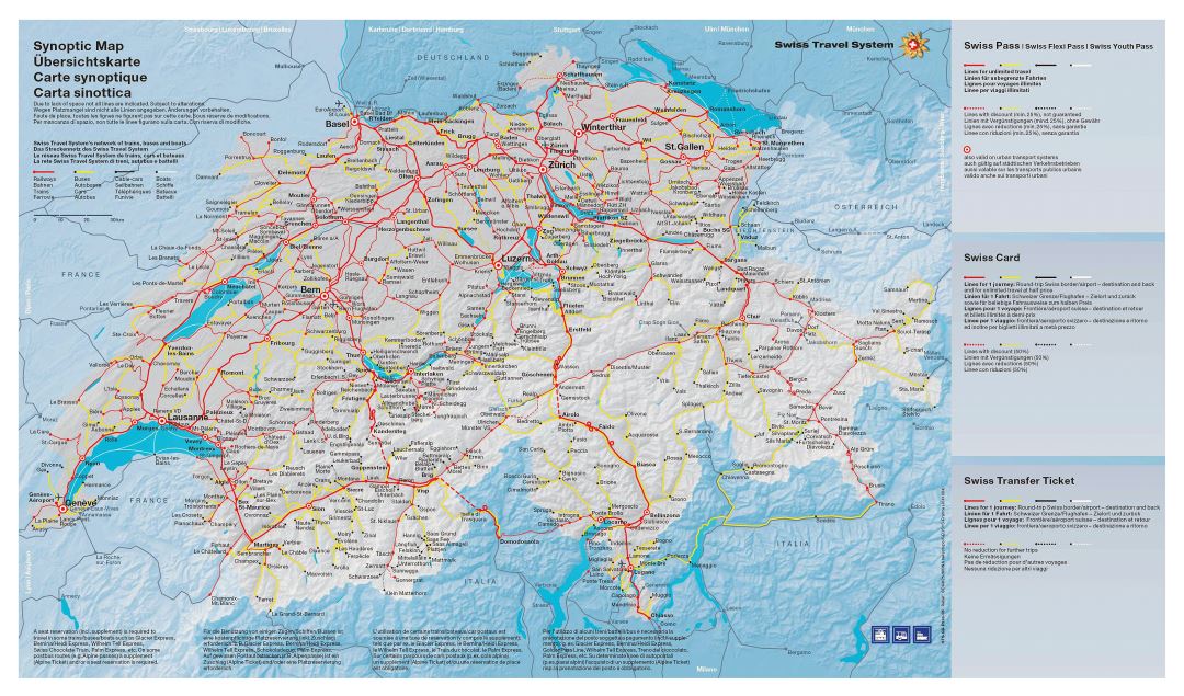 Grande detallado mapa de transporte de Suiza