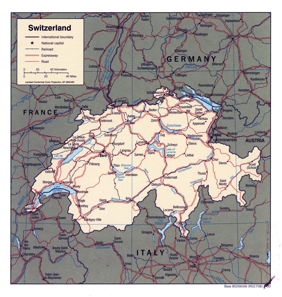 Grande detallado mapa político de Suiza - 2000