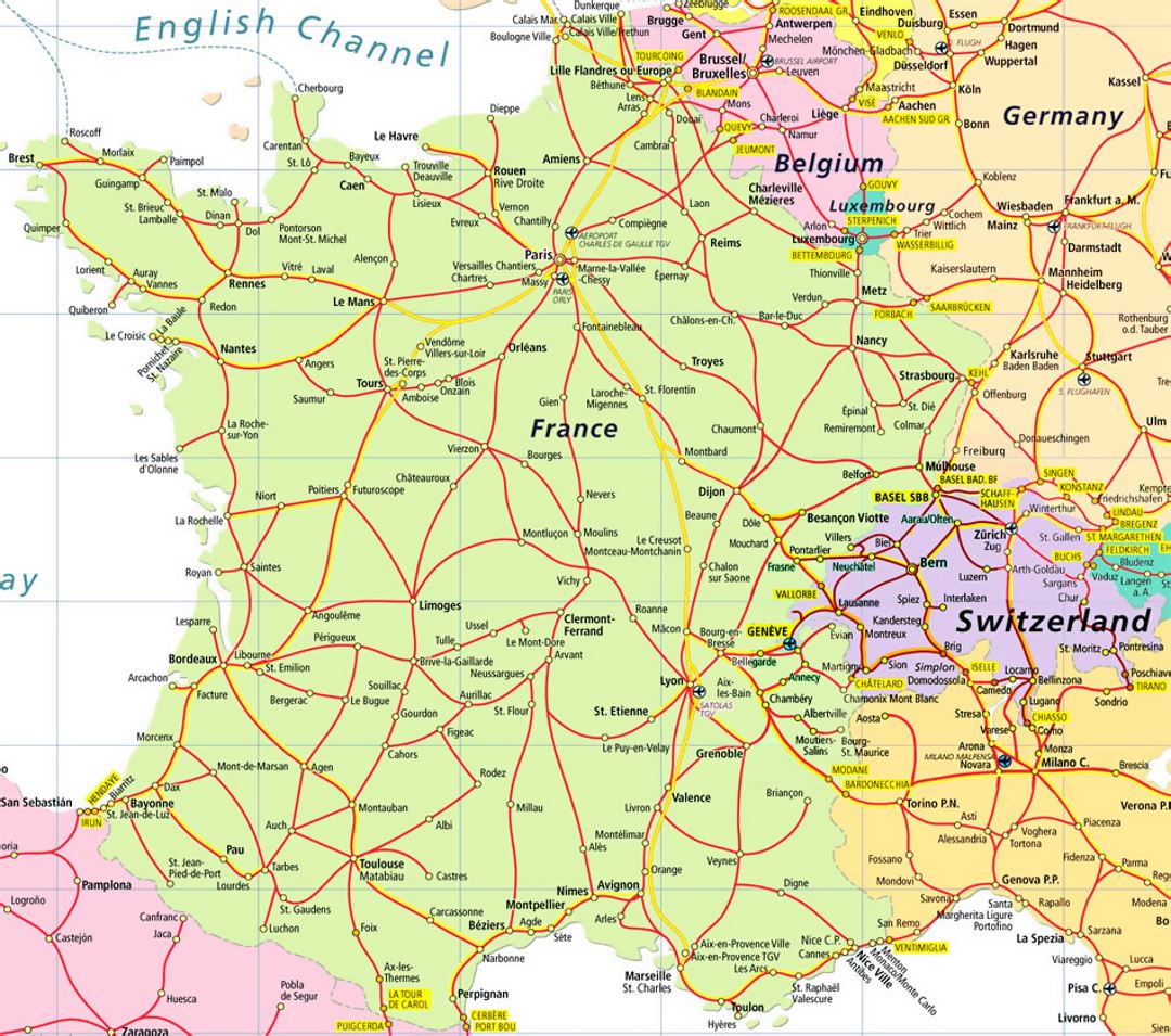 Mapa de carreteras de Francia y Suiza