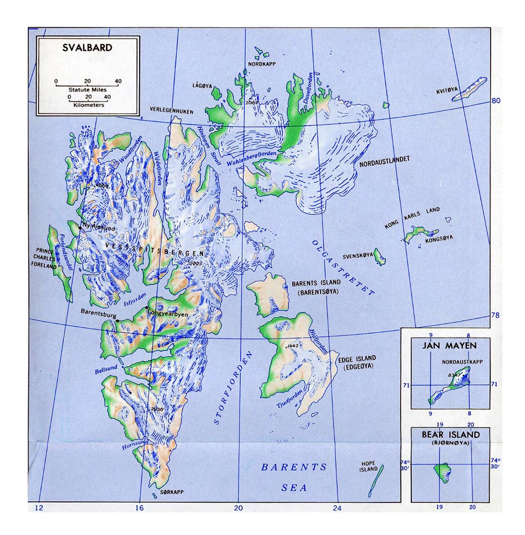 Detallado mapa de Svalbard