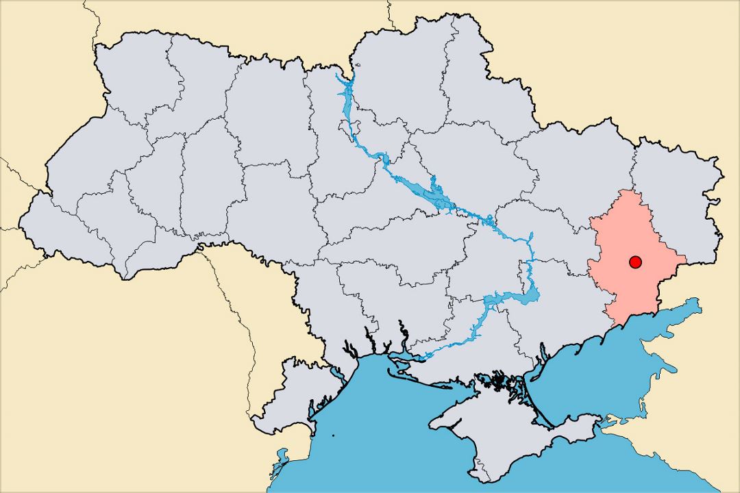 Detallado mapa de ubicación de la ciudad de Donetsk