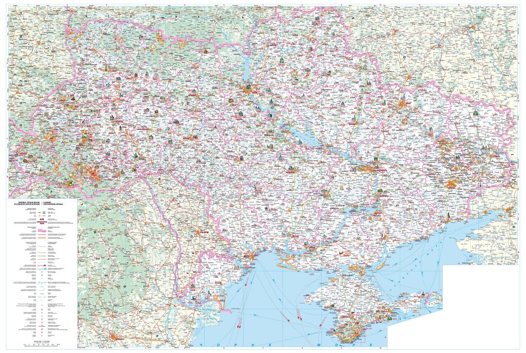 Grande detallado carreteras y turístico mapa de Ucrania en ucraniano