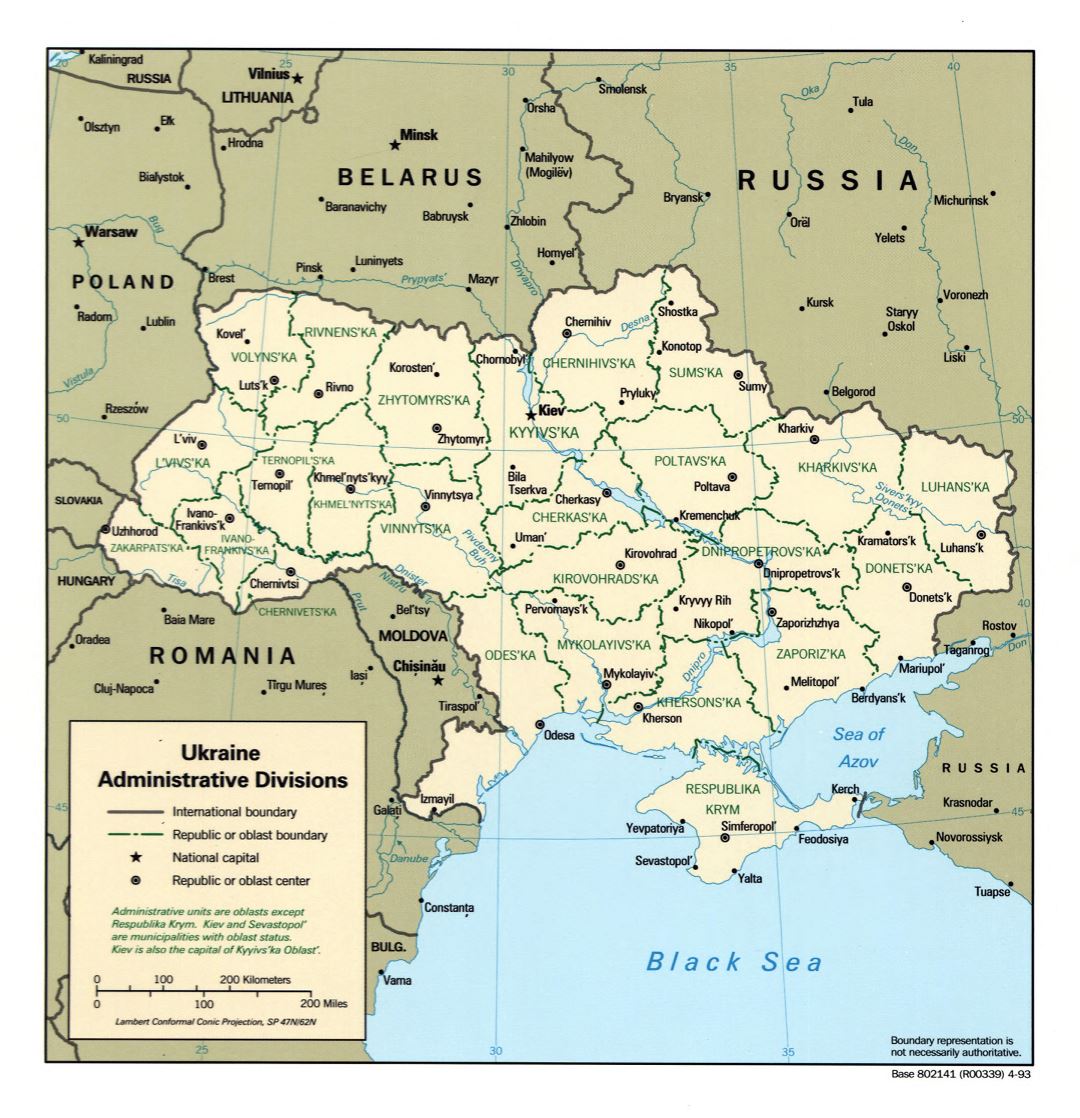 Grande detallado mapa de administrativas divisiones de Ucrania - 1993