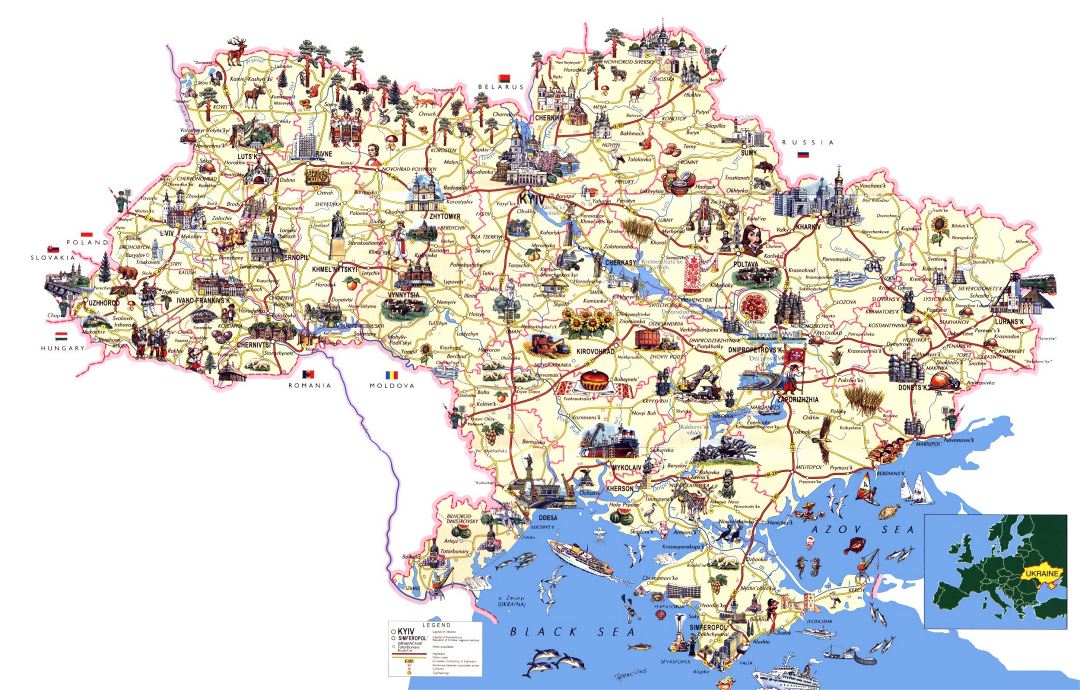 Grande detallado mapa turístico de Ucrania