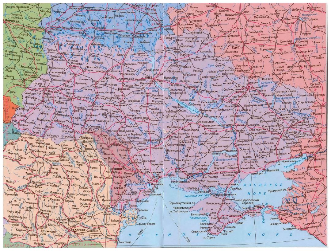 Grande mapa de carreteras de Ucrania en ruso