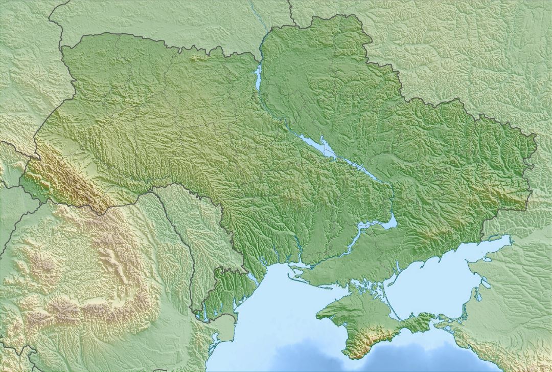 Grande mapa en relieve de Ucrania