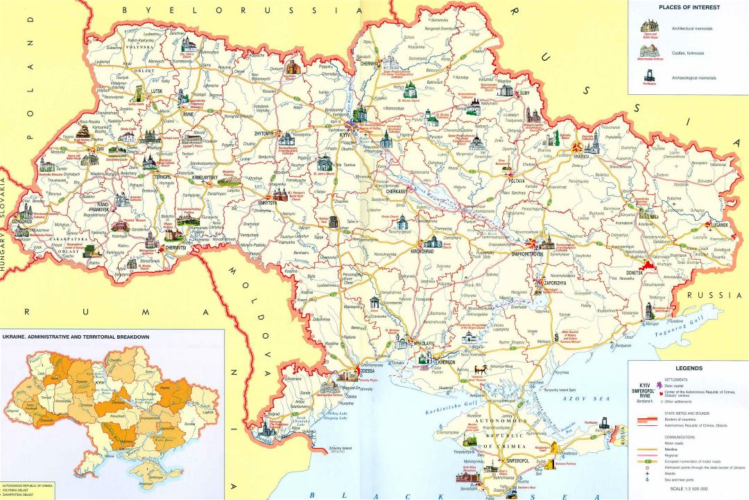 Grande mapa turístico de Ucrania
