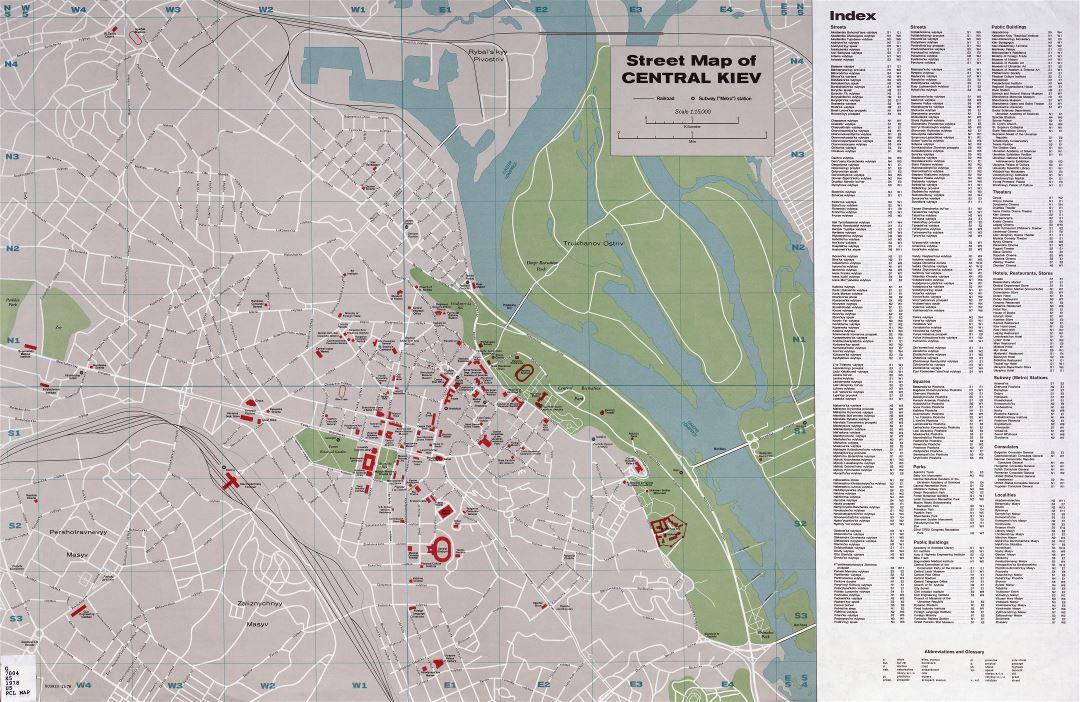 Grande detallado carretera y turístico mapa del centro de Kiev